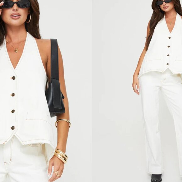 Lioness Princess Polly SET Ivory Hills Halter Top (M) and Top Model Jeans (L) - Picture 2 of 6